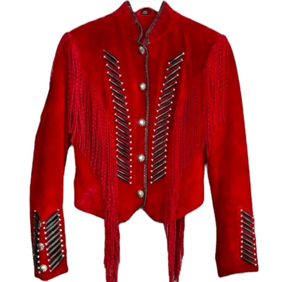 ❗️SOLD❗️NWT GENUINE SUEDE CRIPPLE CREEK JACKET WITH FRINGE AND NATIVE DETAILS - Picture 5 of 14